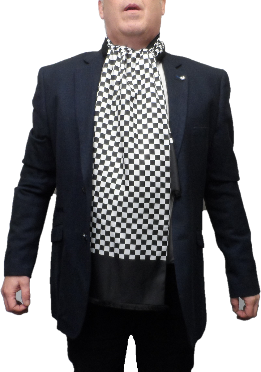 Mazeys Mens Classic Retro Mod Checkerboard Tassled Scarf