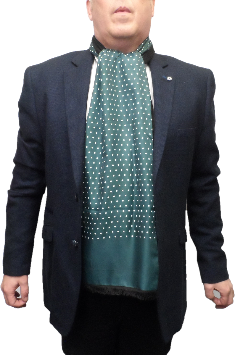 Mazeys Mens Classic Retro Mod Mod Tassled Scarf Green Polka Dot
