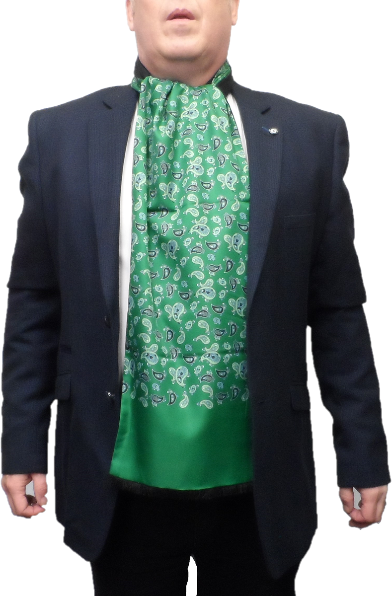 Mazeys Classic Retro Mod Mod Tassled Scarf Green Paisley