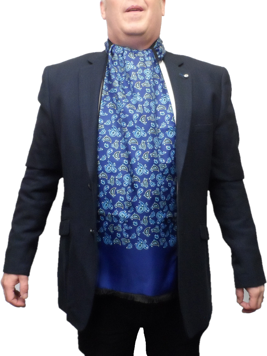 Mazeys Classic Retro Mod Mod Tassled Scarf Navy Paisley