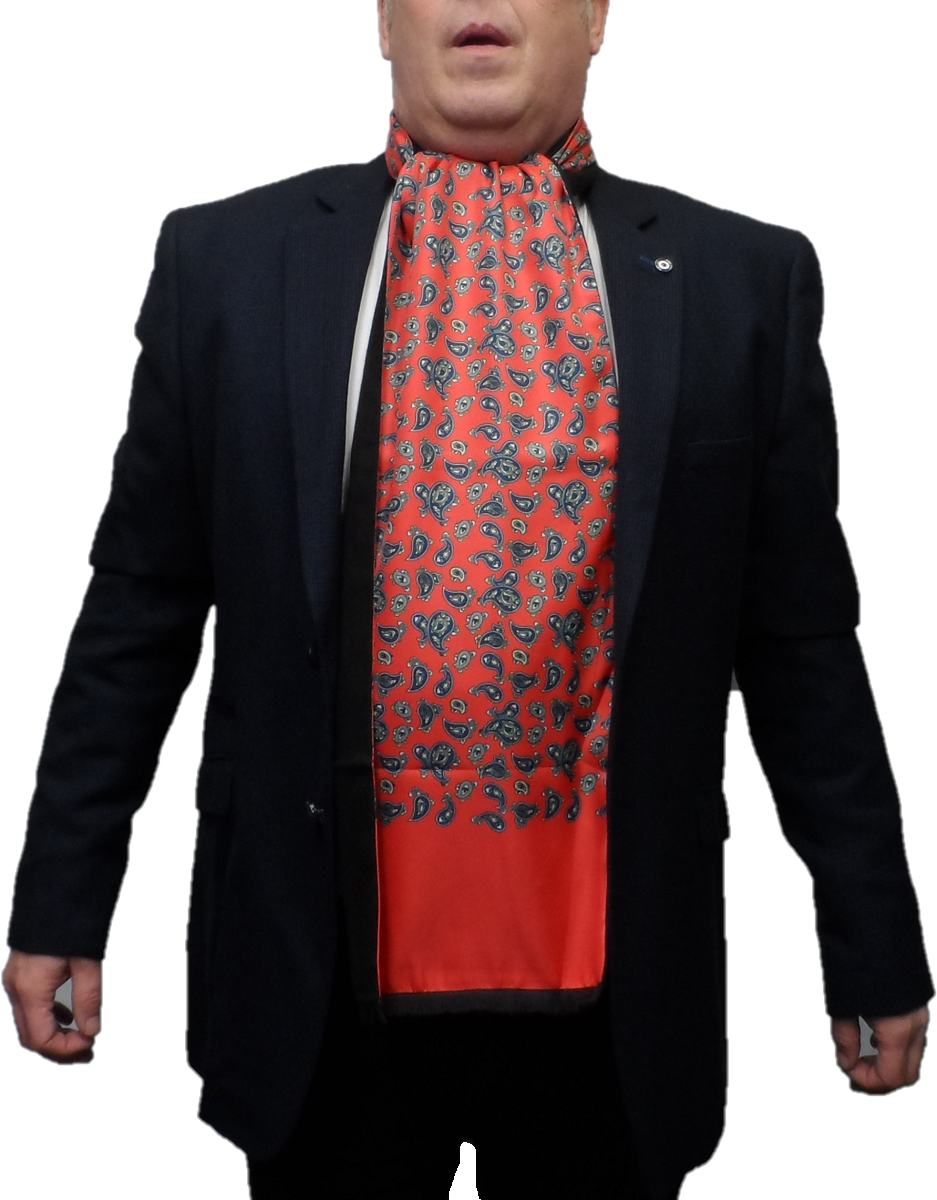 Mazeys Mens Classic Retro Mod Mod Tassled Scarf Lava Red Paisley …