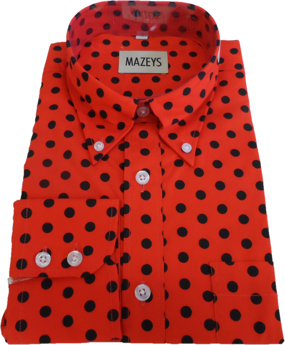 Mazeys Mens Red and Black Retro Mod Polka Dot 100% Cotton Shirts…