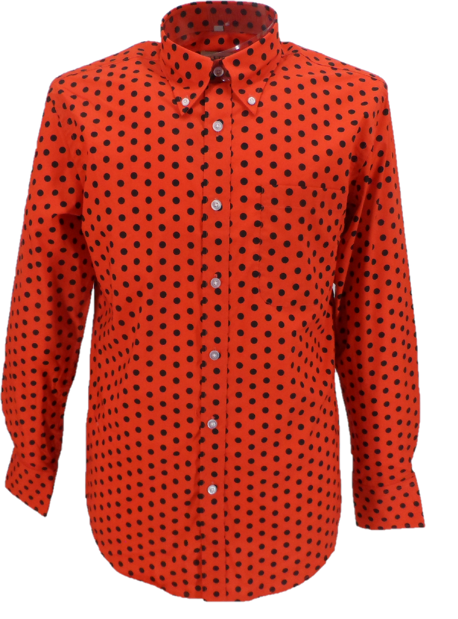 Mazeys Mens Red and Black Retro Mod Polka Dot 100% Cotton Shirts…