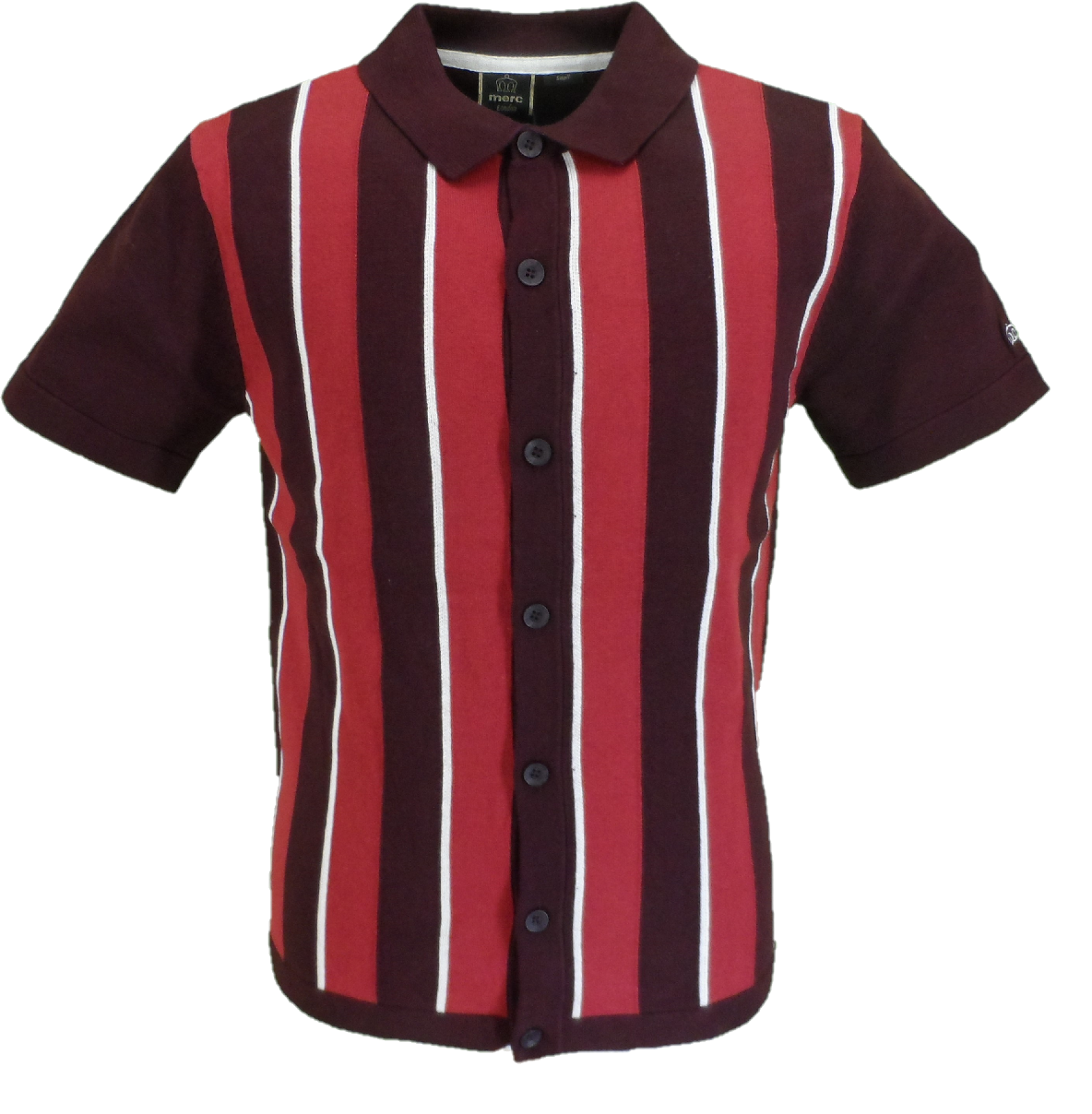 Merc London Ravendale Mahogany Red Collared Knit Polo Cardigan