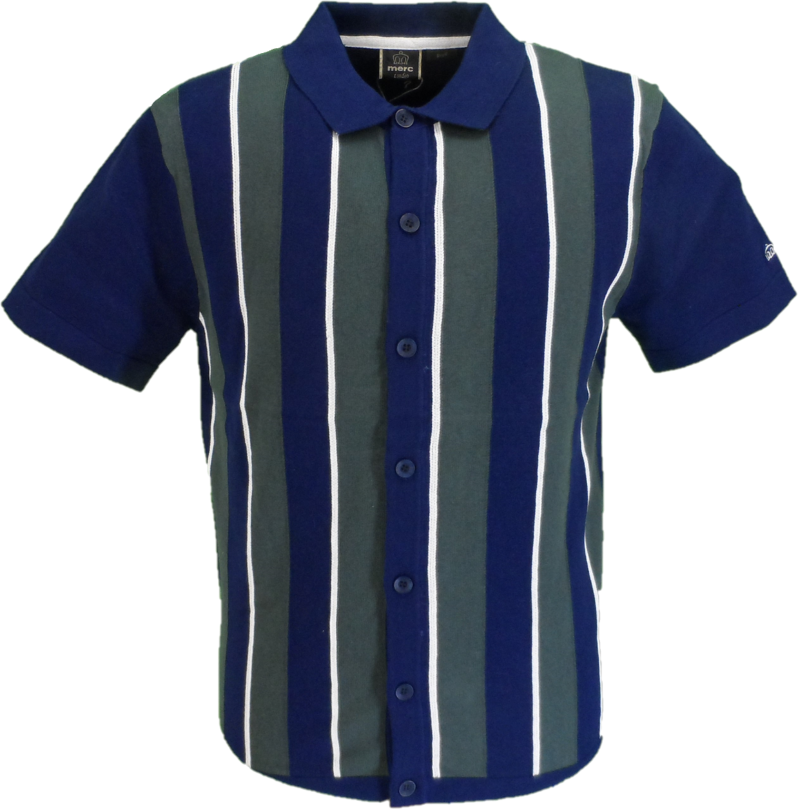 Merc London Ravendale Navy Collared Knit Polo Cardigan