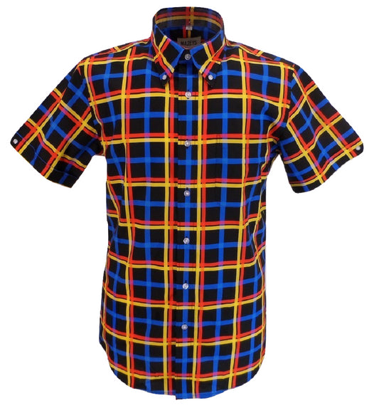 Mazeys Mens Black Multi Checked 100% Cotton Short Sleeved Shirts