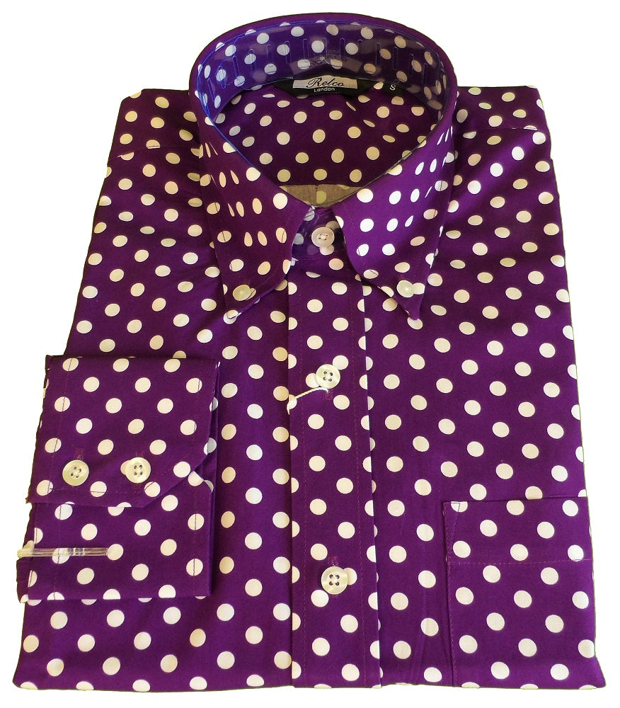 Relco Purple/White Polka Dot Men's Classic Mod Vintage Design Shirt`s
