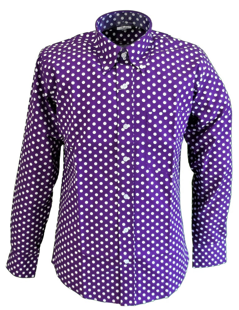 Relco Purple/White Polka Dot Men's Classic Mod Vintage Design Shirt`s