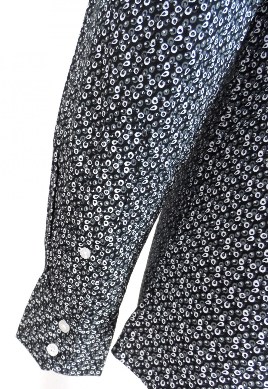 Relco Black/Grey Print Cotton Long Sleeved Retro Mod Button Down Shirts