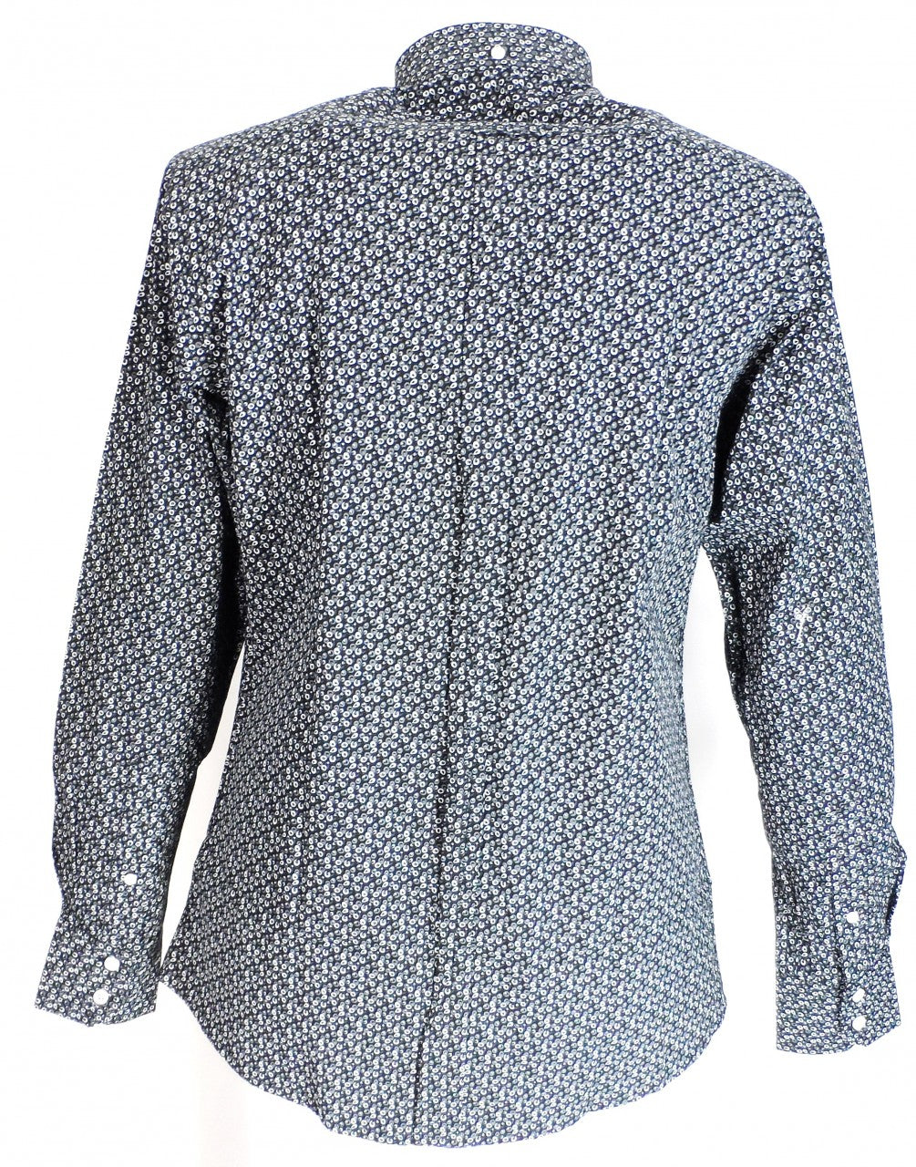 Relco Black/Grey Print Cotton Long Sleeved Retro Mod Button Down Shirts