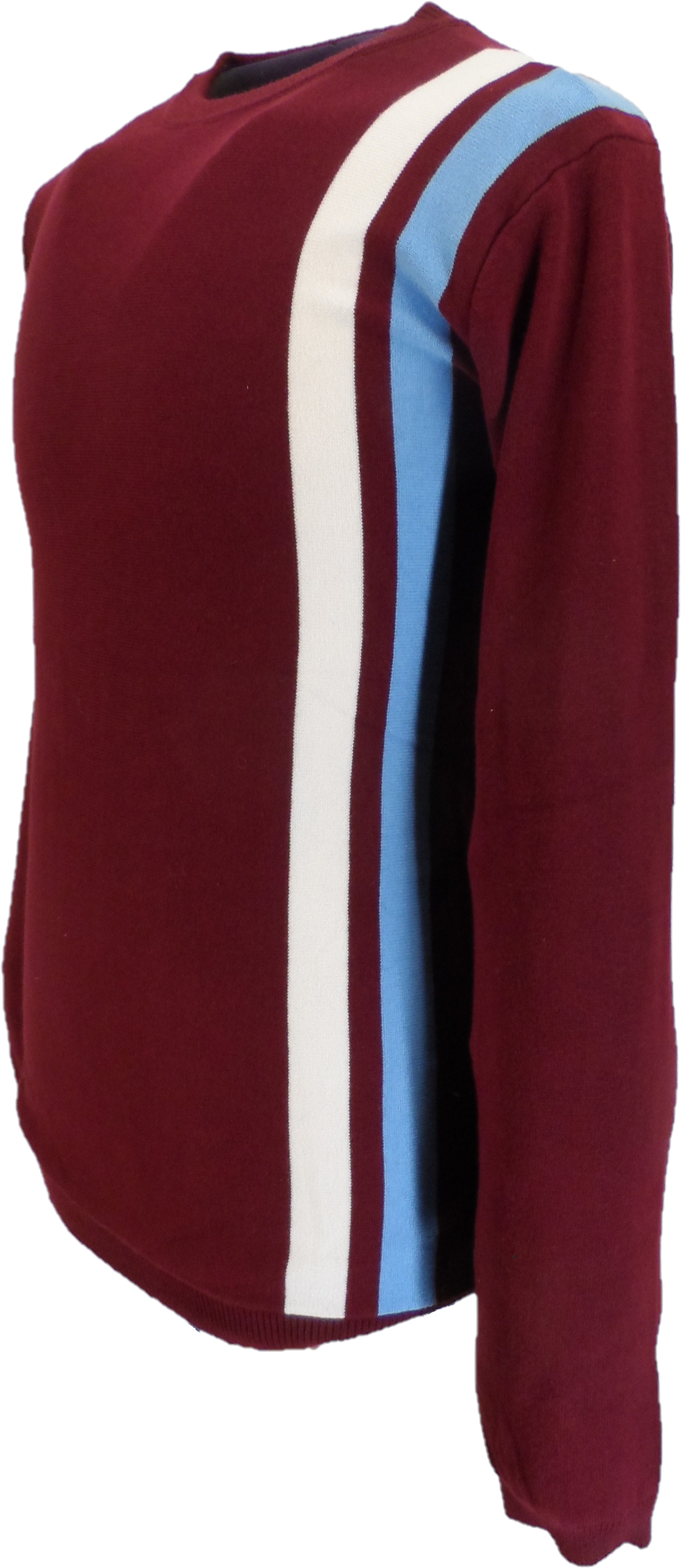Mens Burgundy Stripe Fine Gauge Mod Racing Jumper