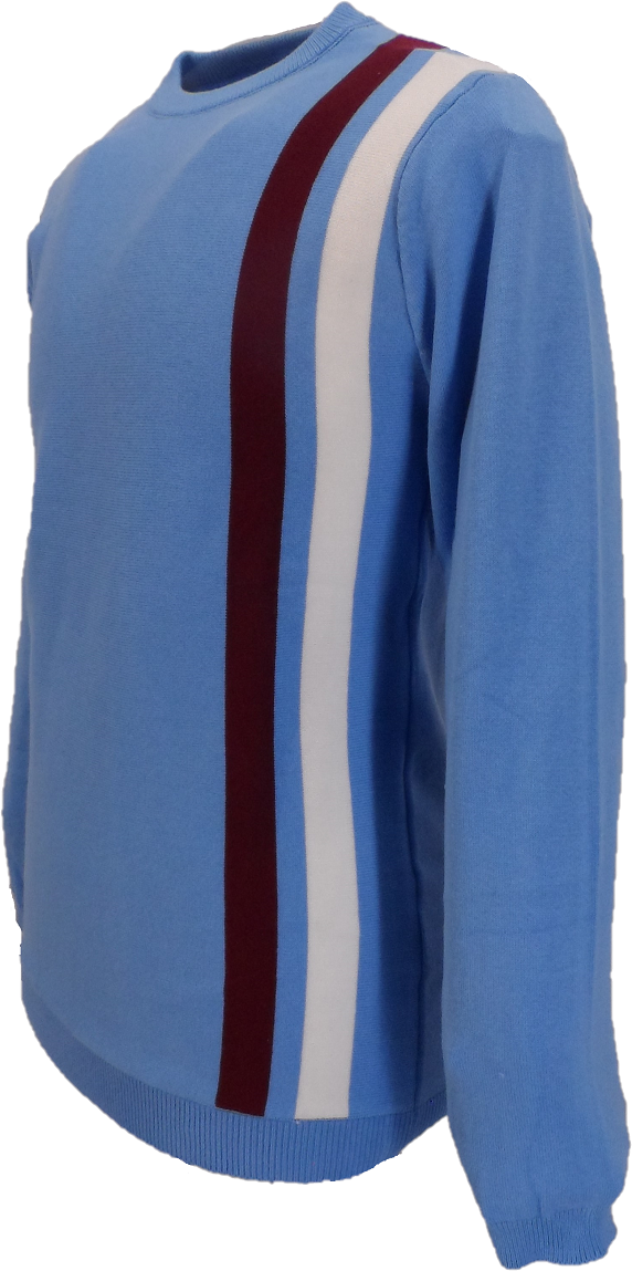 Mens Sky Blue Stripe Fine Gauge Mod Racing Jumper
