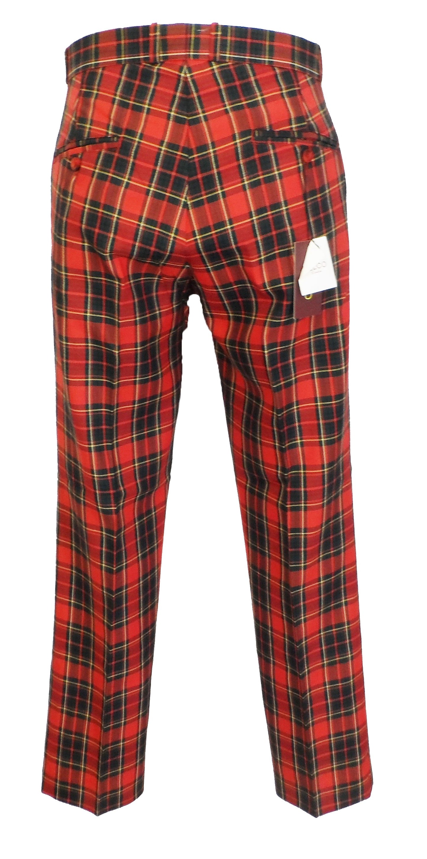Red Tartan 60S 70S Retro Mod Vintage Sta Press Trousers