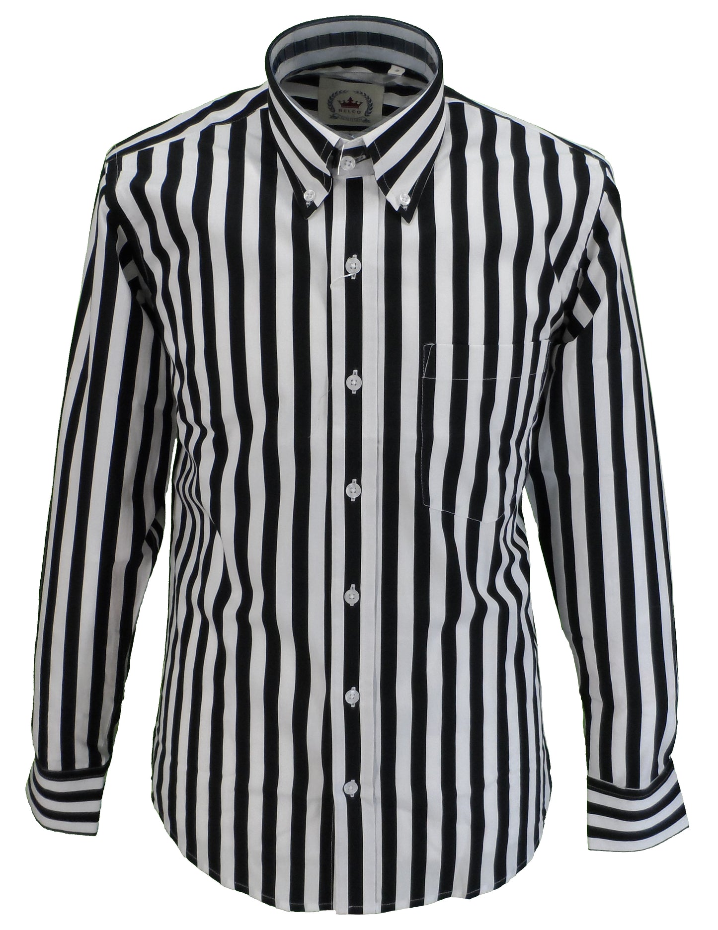 Relco Black & White Stripe Cotton Long Sleeved Retro Mod Button Down Shirts