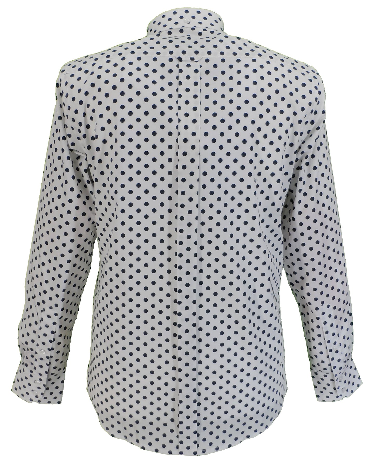 Relco White/Navy Polka Dot Cotton Long Sleeved Retro Mod Button Down Shirts