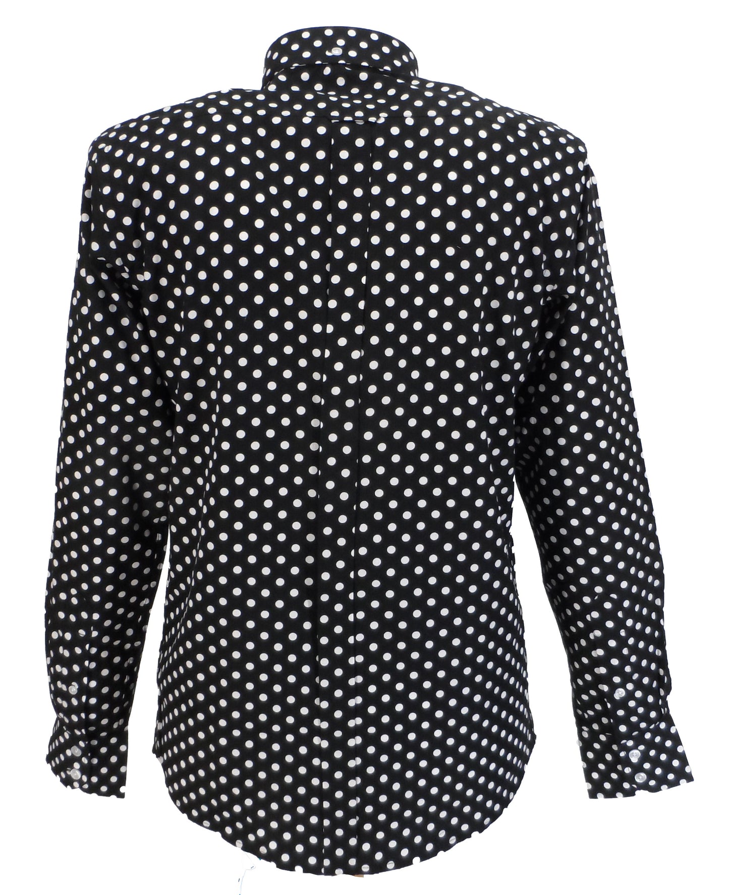 Relco Black/White Polka Dot Cotton Long Sleeved Retro Mod Button Down Shirts