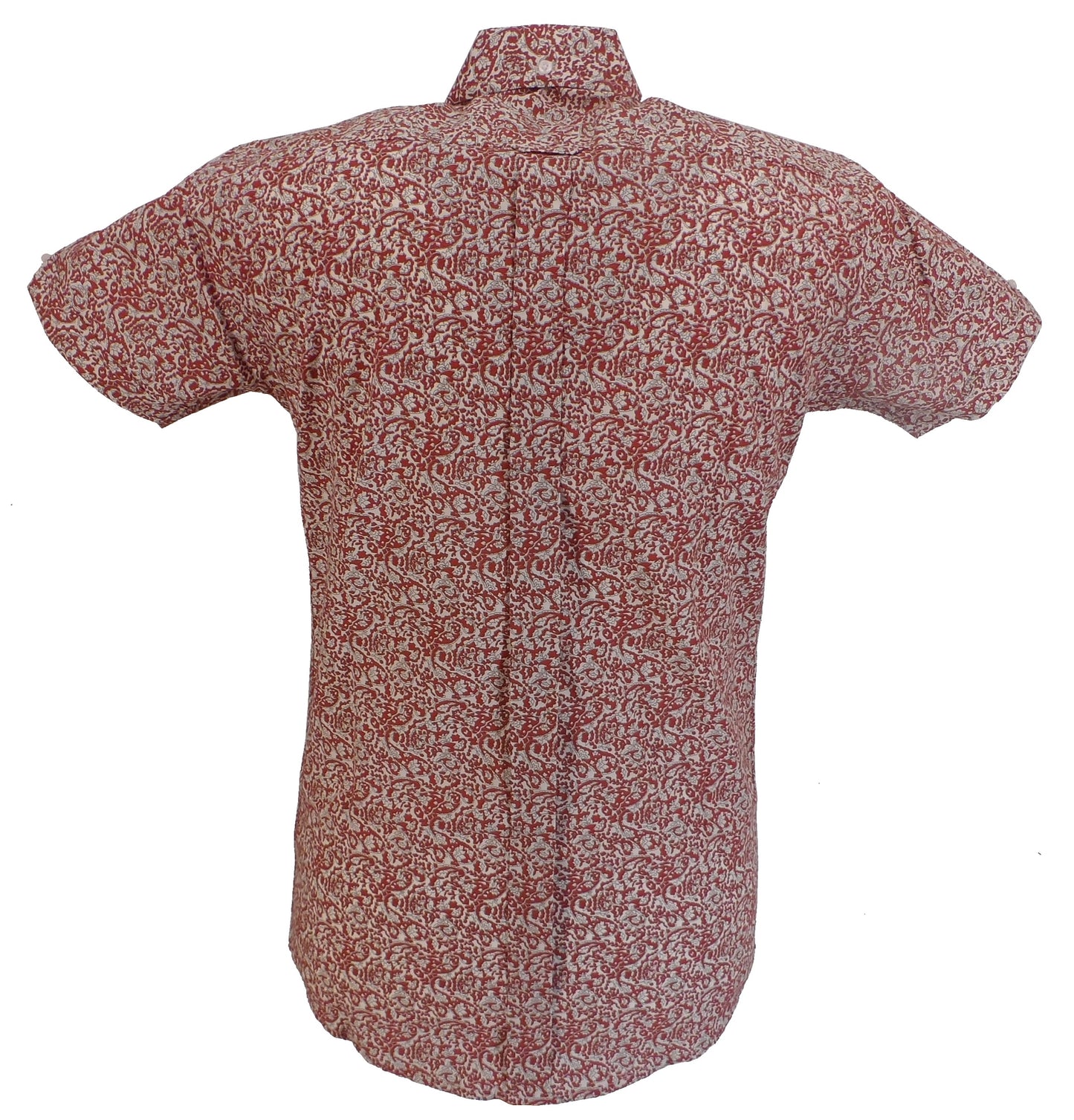 Relco Mens Burgundy/White Paisley Short Sleeved Retro Mod Button Down Shirt