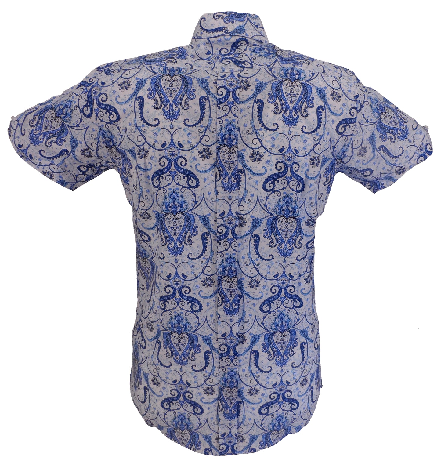 Relco Mens Blue Paisley Short Sleeved Retro Mod Button Down Shirt