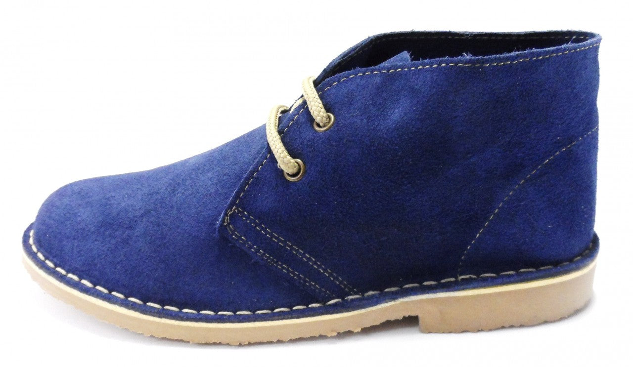 Roamers Ladies Denim Blue 2 Eyelet Round Toe Real Suede Desert Boots