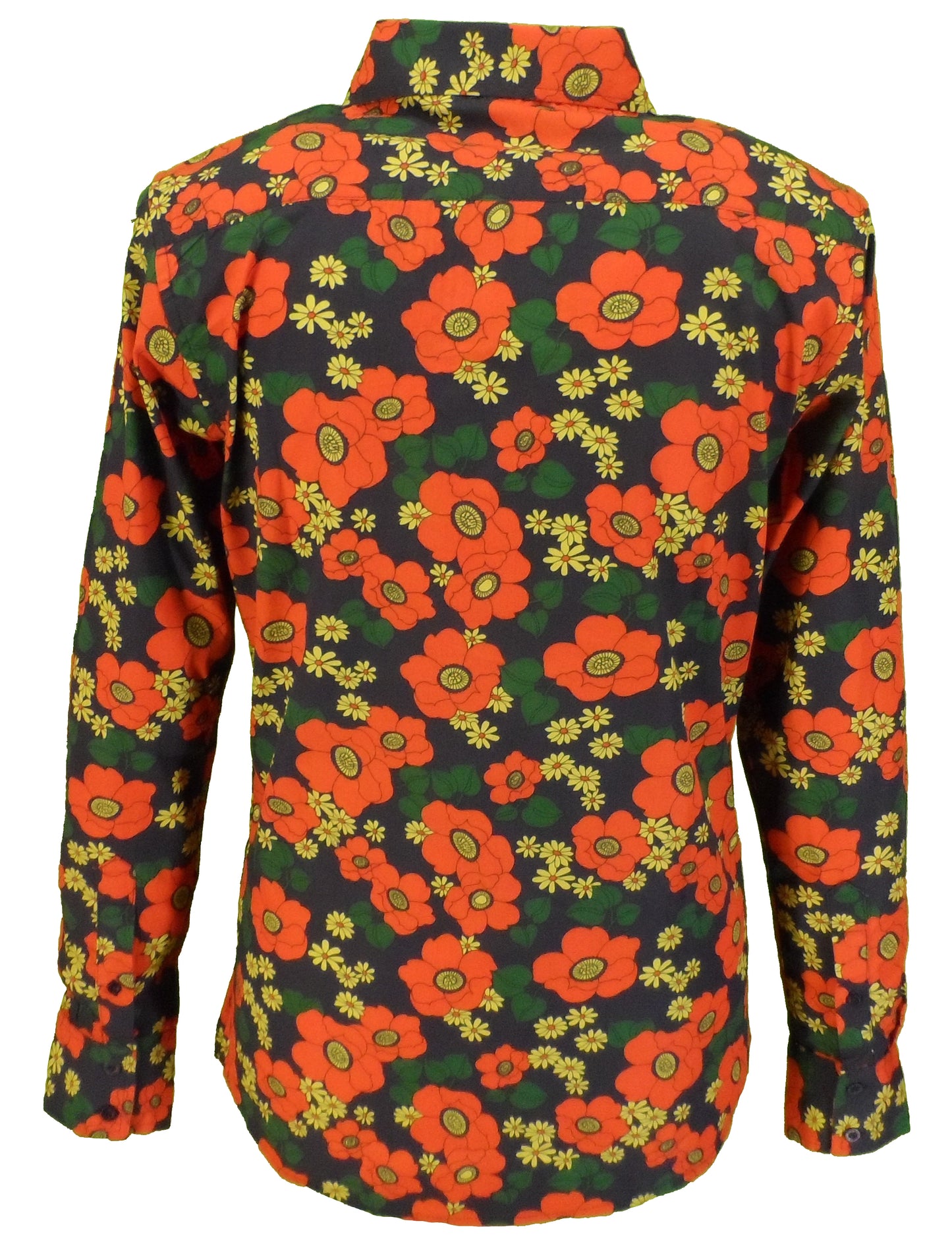 Mazeys Mens Retro Black Floral Poppy Shirt
