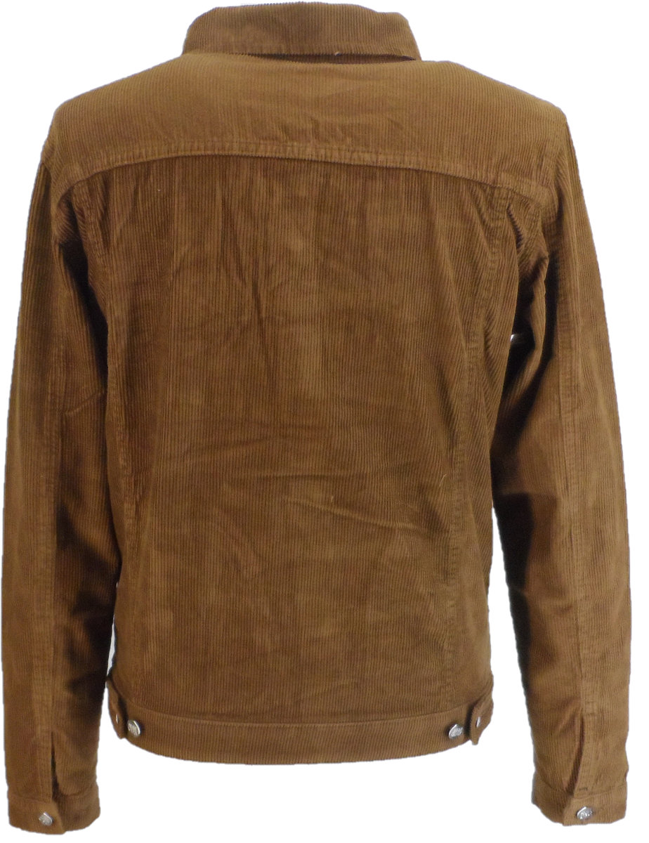 Run & Fly Mens 60s Retro Vintage Tan Cord Western Trucker Jacket