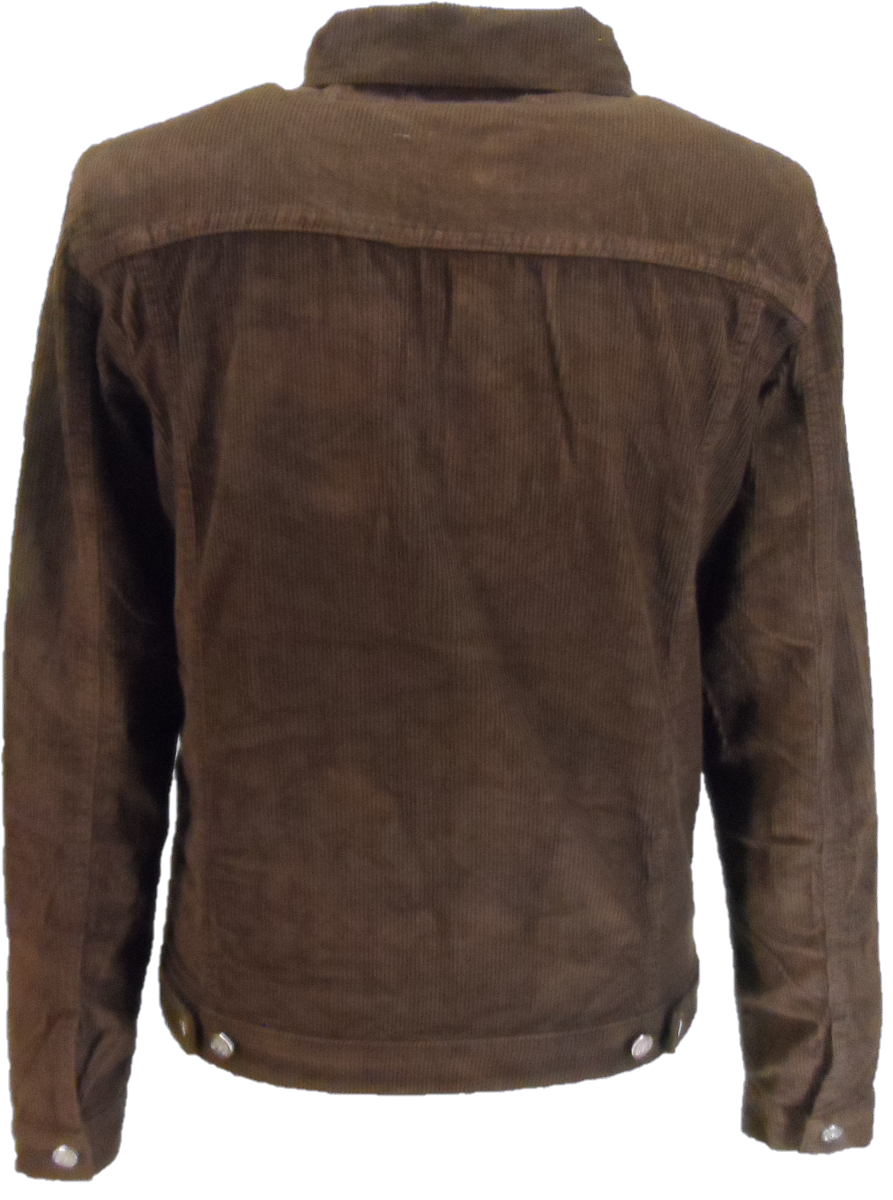 Run & Fly Mens 60s Retro Vintage Cord Western Brown Trucker Jacket