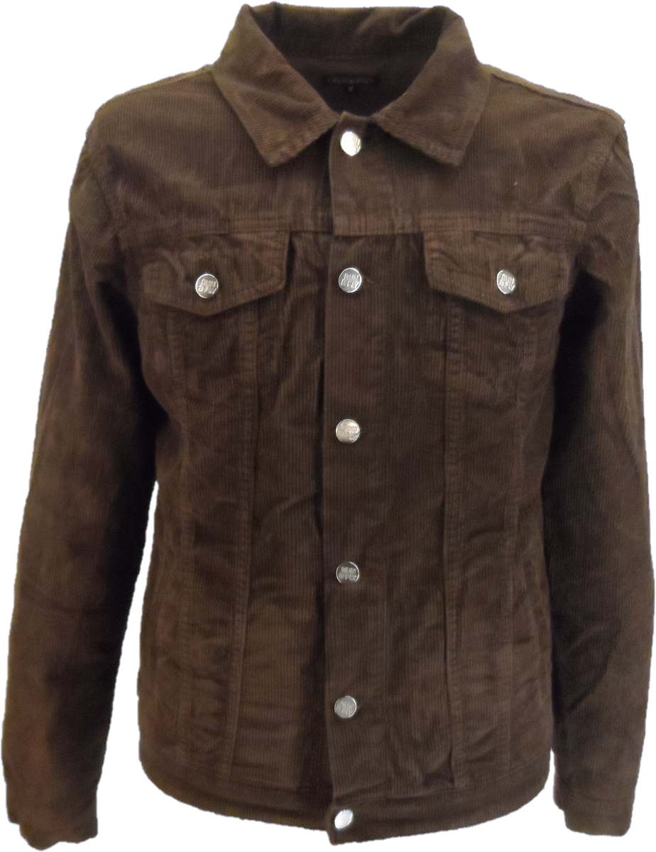 Run & Fly Mens 60s Retro Vintage Cord Western Brown Trucker Jacket