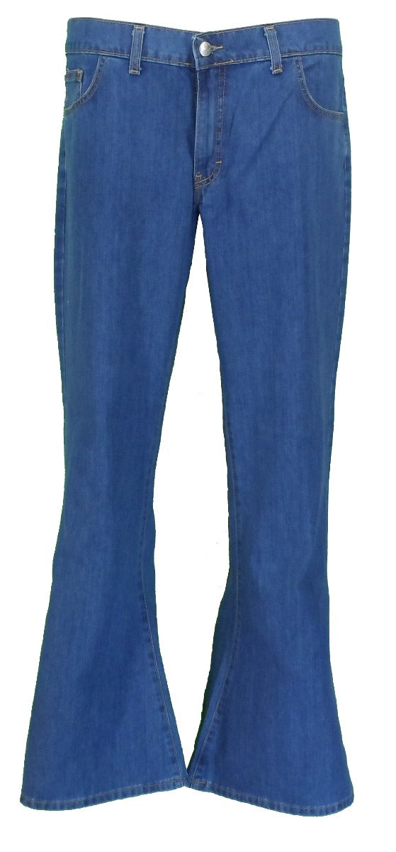 Buy Men's Retro Stretch Bell Bottom Jeans 60s 70s Blue Stonewash