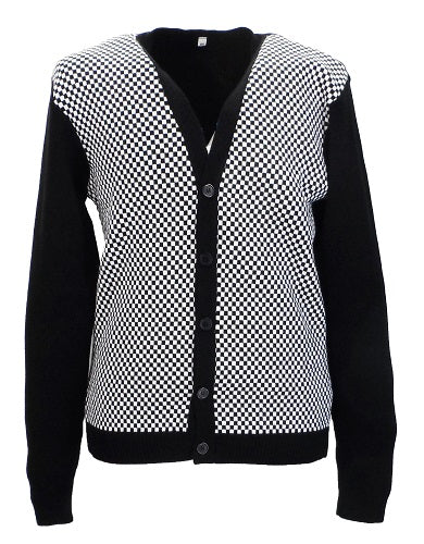 Classic Retro Black and White Checkerboard Cardigan