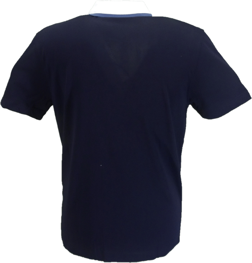 Gabicci Vintage Mens Navy Blue Button Up Striped Polo Shirt