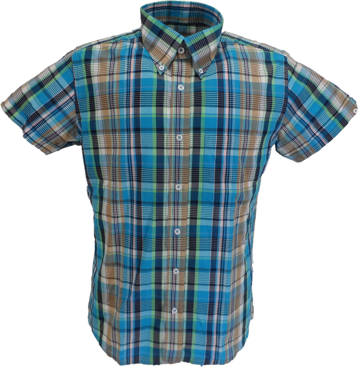 Real Hoxton Mens Sky Blue Check Short Sleeved Button Down shirts …