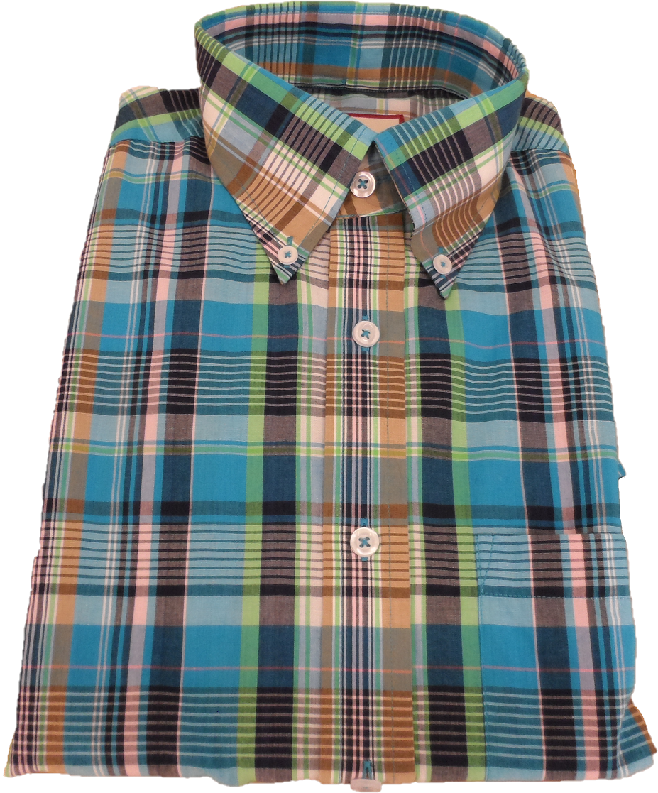 Real Hoxton Mens Sky Blue Check Short Sleeved Button Down shirts …