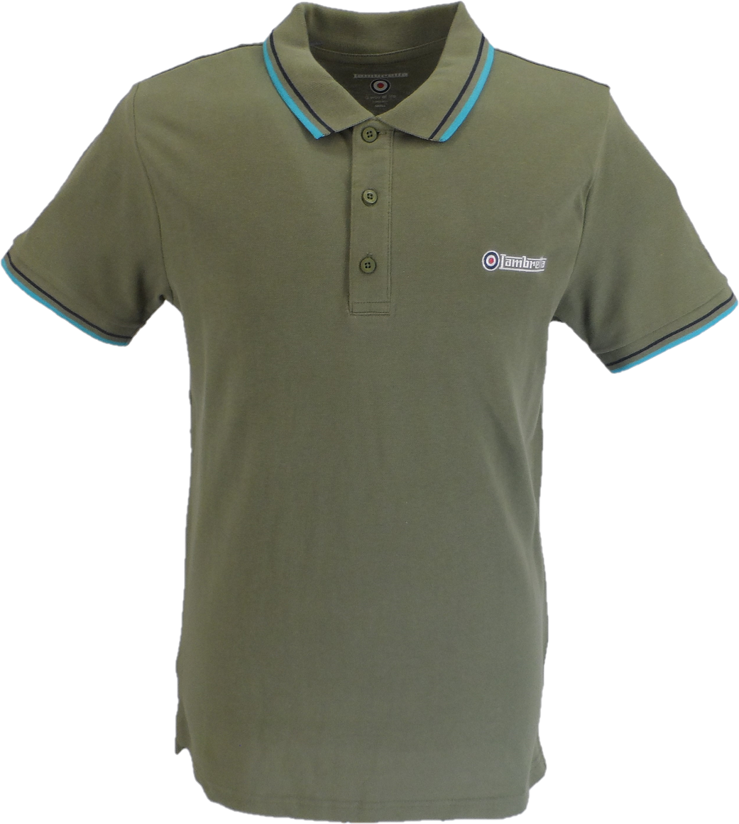 Lambretta Lichen Green/Navy/Blue Target Logo 100% Cotton Polo Shirts
