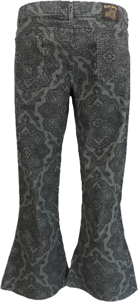 Run & Fly Mens Silver Grey Vintage Jimi Hendrix Paisley Retro Bellbottom Flares