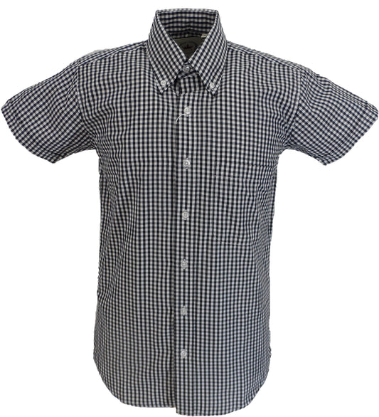 Relco Short Sleeved Black Gingham Check Button Down Shirts