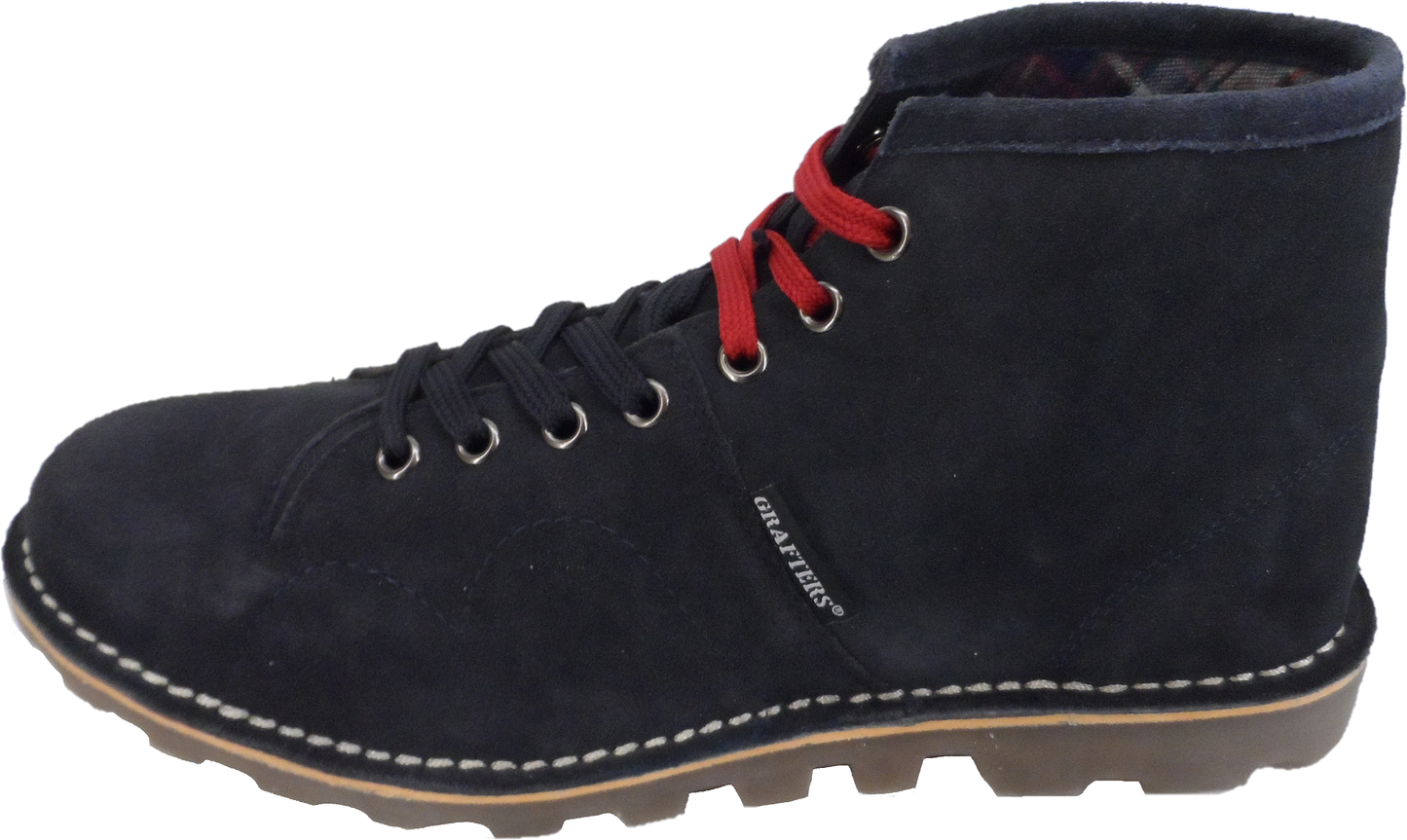 Mens Classic Retro Real Suede Navy Leather Monkey Boots …