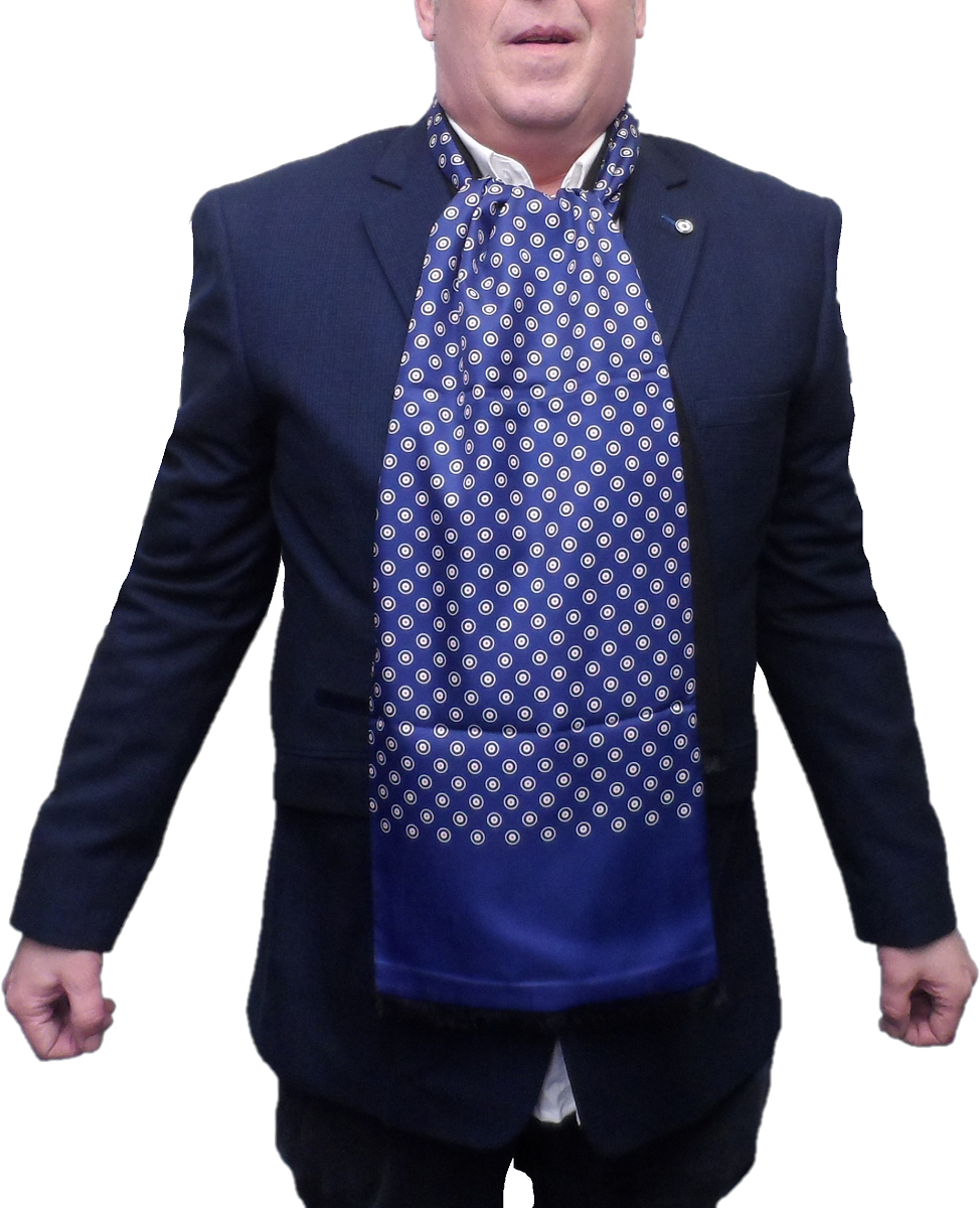 Mazeys Classic Retro Mod Mod Tassled Navy Blue Target Scarf