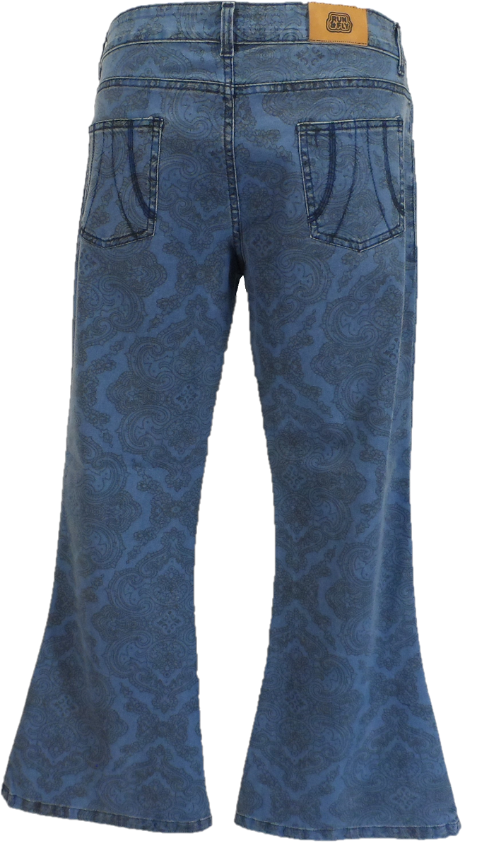 Run & Fly Mens Vintage Paisley Retro Bell Bottom Super Stonewashed Flares