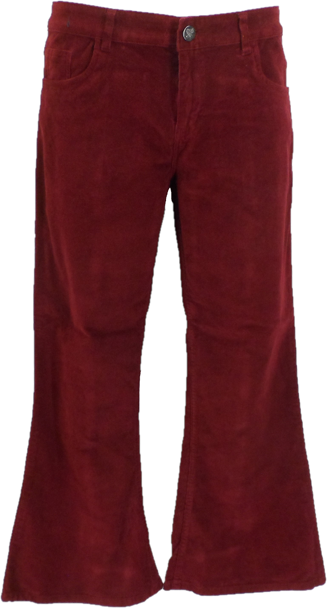 Run & Fly Mens Vintage 60s 70s Retro Port Red Bell Bottom Super Flares