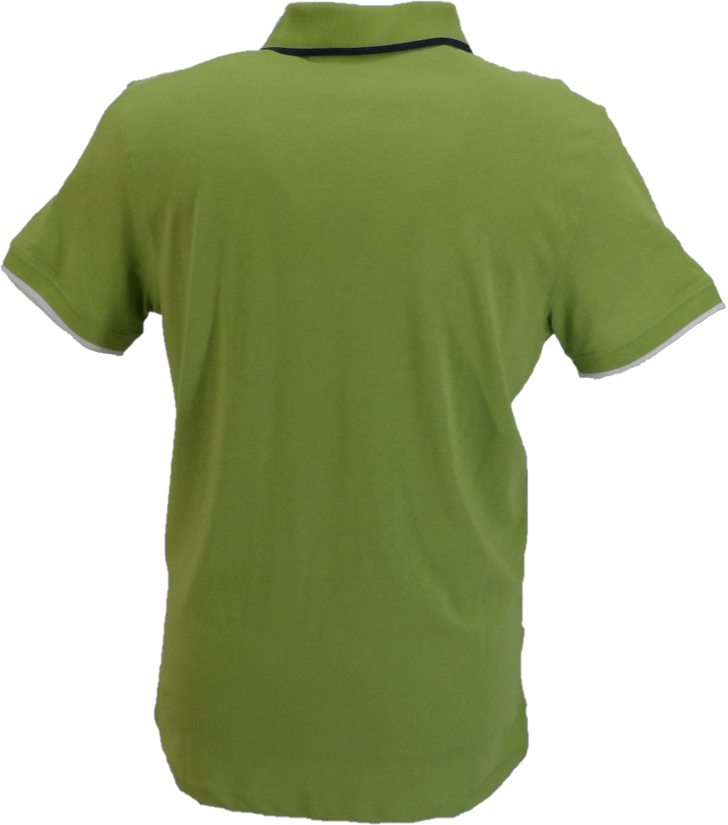 Lambretta Mens Fern Green Stripe Print Polo Shirts