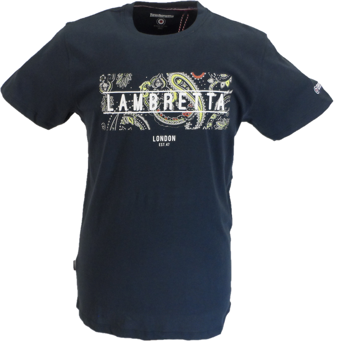 Lambretta Mens Navy Blue Paisley Panel T-Shirt