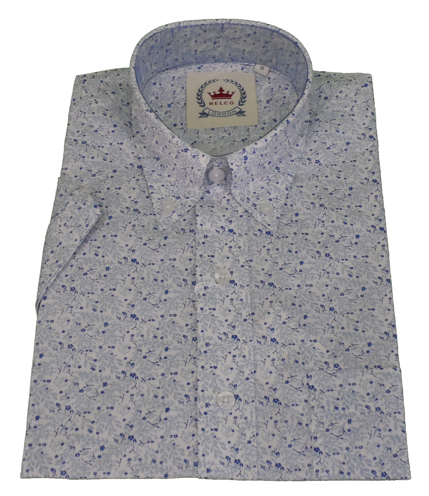 Relco Mens White Retro Floral Short Sleeved Shirt