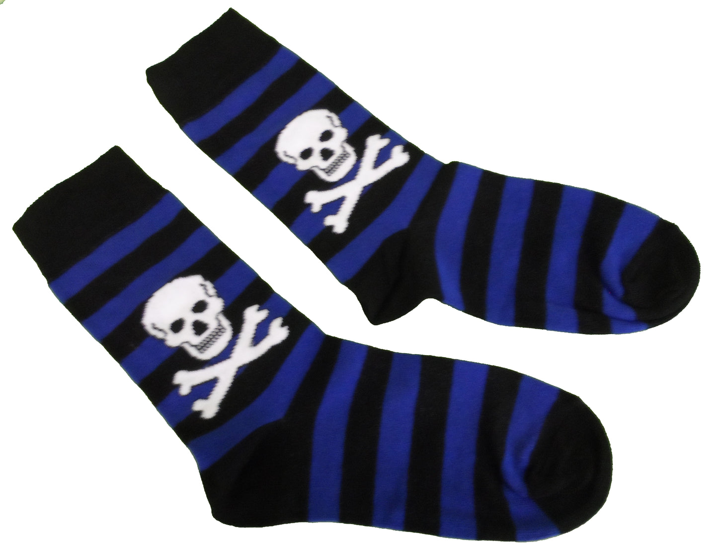 Ladies 2 Pair Blue Striped Skull and Crossbone Socks