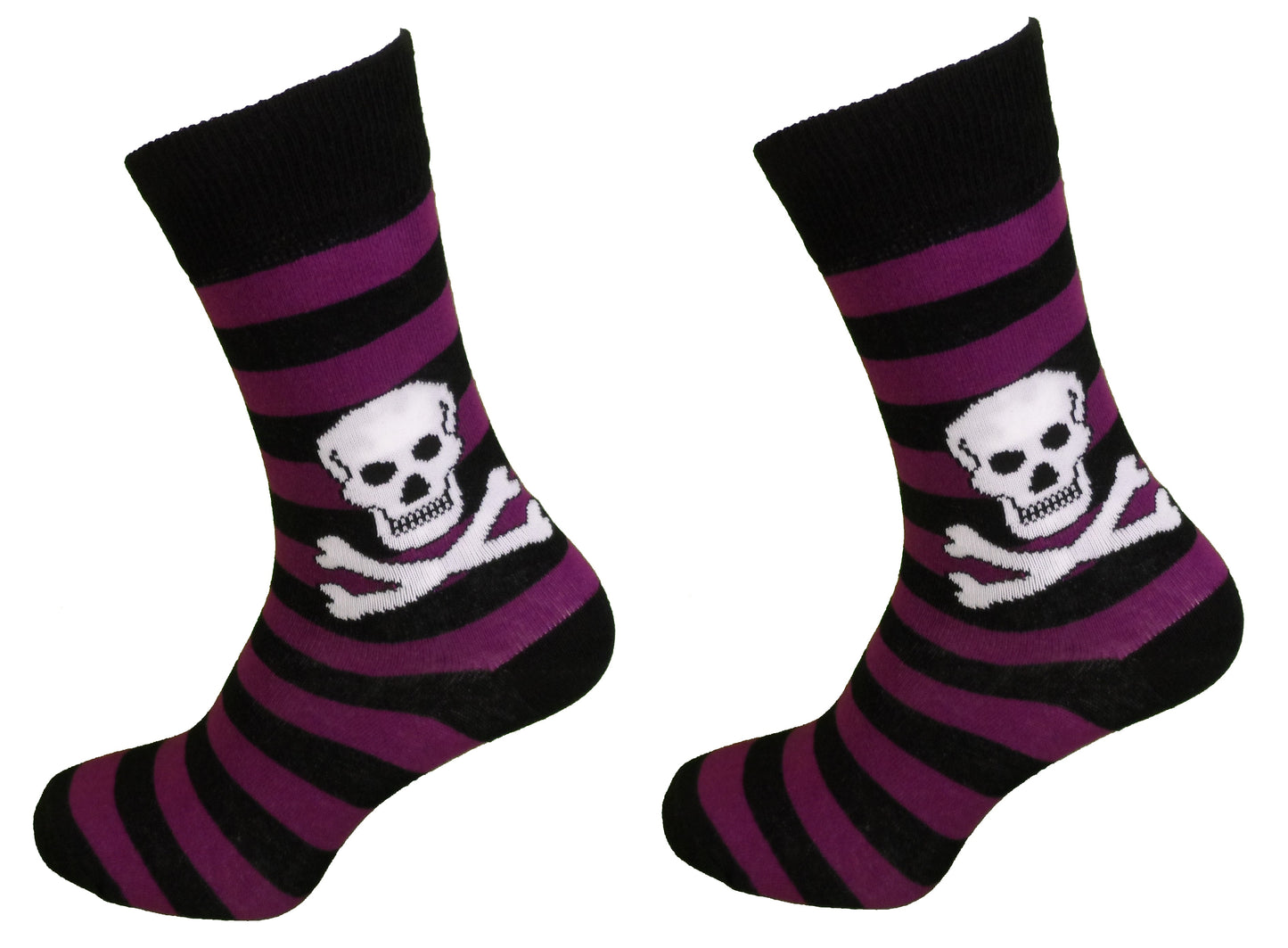 LADIES 2 PAIR Purple STRIPED SKULL AND CROSSBONE SOCKS