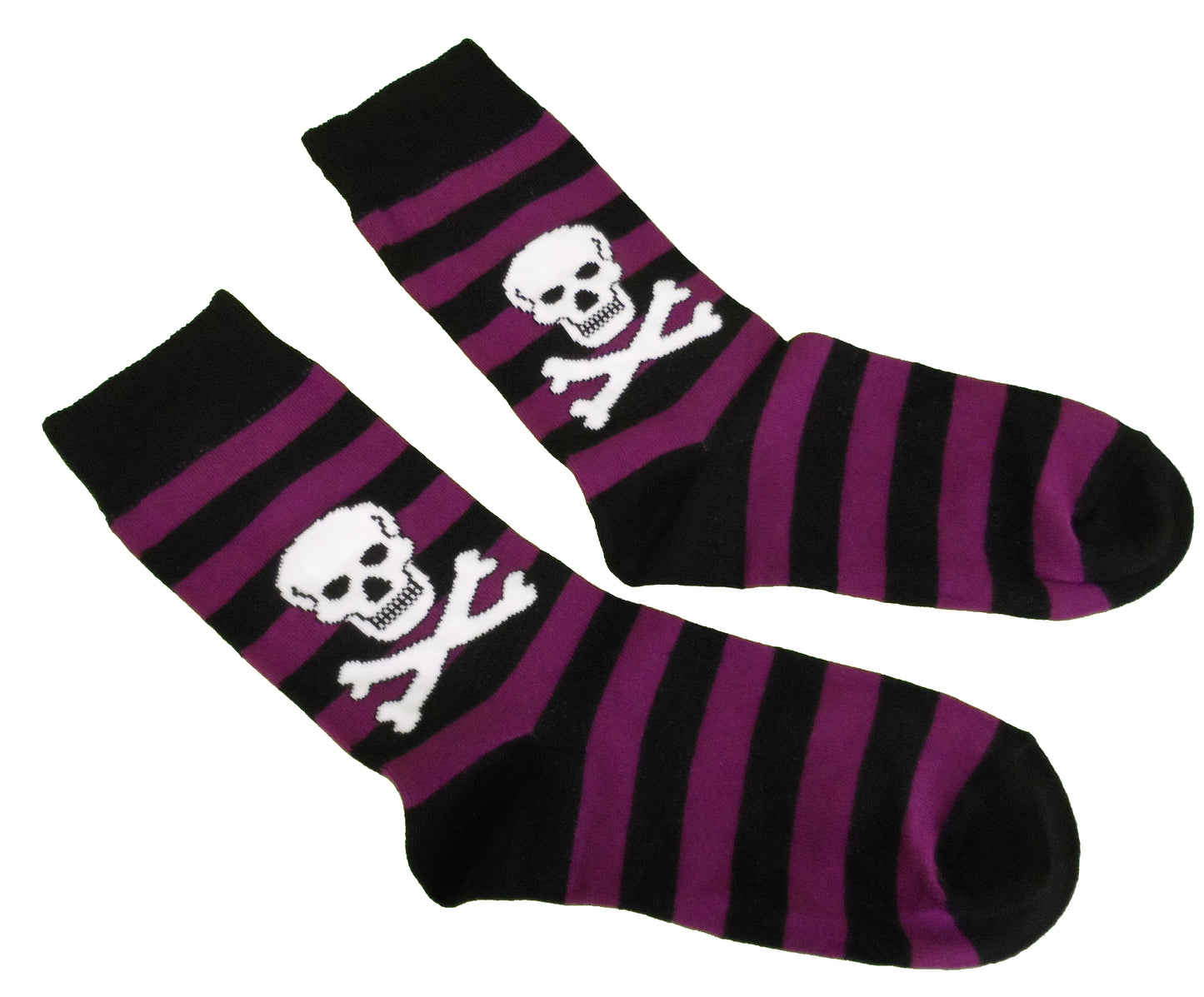 LADIES 2 PAIR Purple STRIPED SKULL AND CROSSBONE SOCKS
