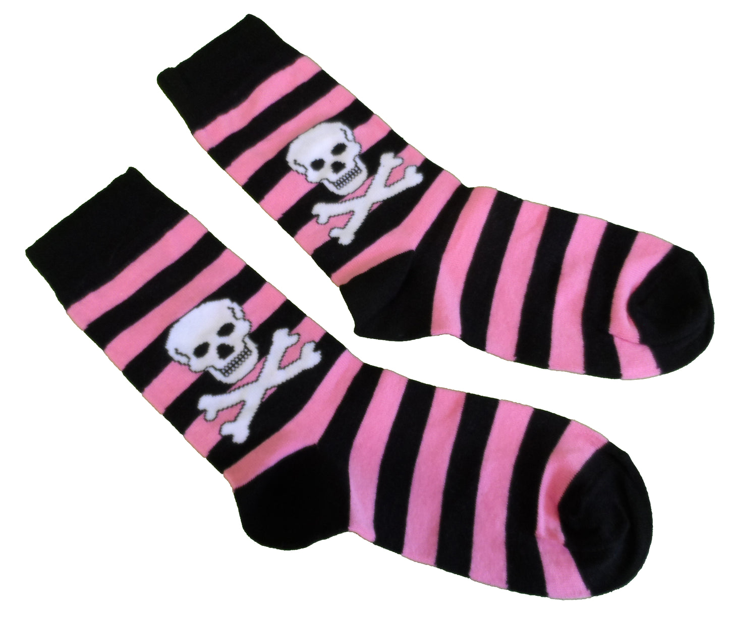 LADIES 2 PAIR Pink STRIPED SKULL AND CROSSBONE SOCKS