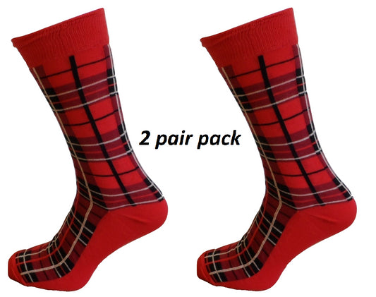 Mens 2 Pair Pack Red Tartan Retro Socks