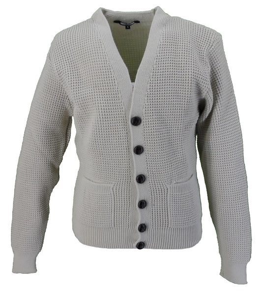 Classic Retro Waffle Knit Stone CARDIGAN