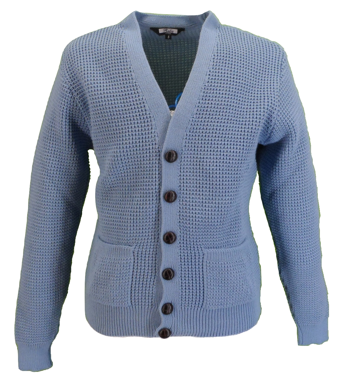 Relco Classic Retro Sky Blue Waffle Knit Cardigan