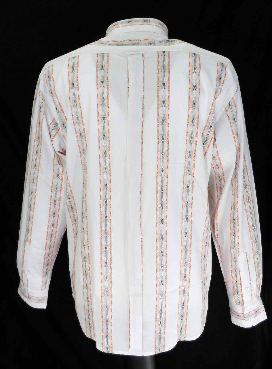 Relco Off White Orange Striped Cotton Long Sleeved Retro Mod Button Down Shirts